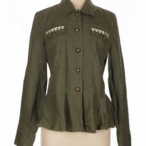 INC Linen Olive Green Women's Jacket - Peplum Waist - Large EUC